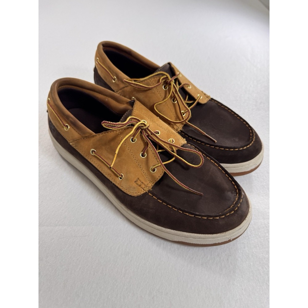 Timberland Mens 3-Eye Lug Handsewn Boat Shoes Size 11 Tan Brown Moccasin #50579